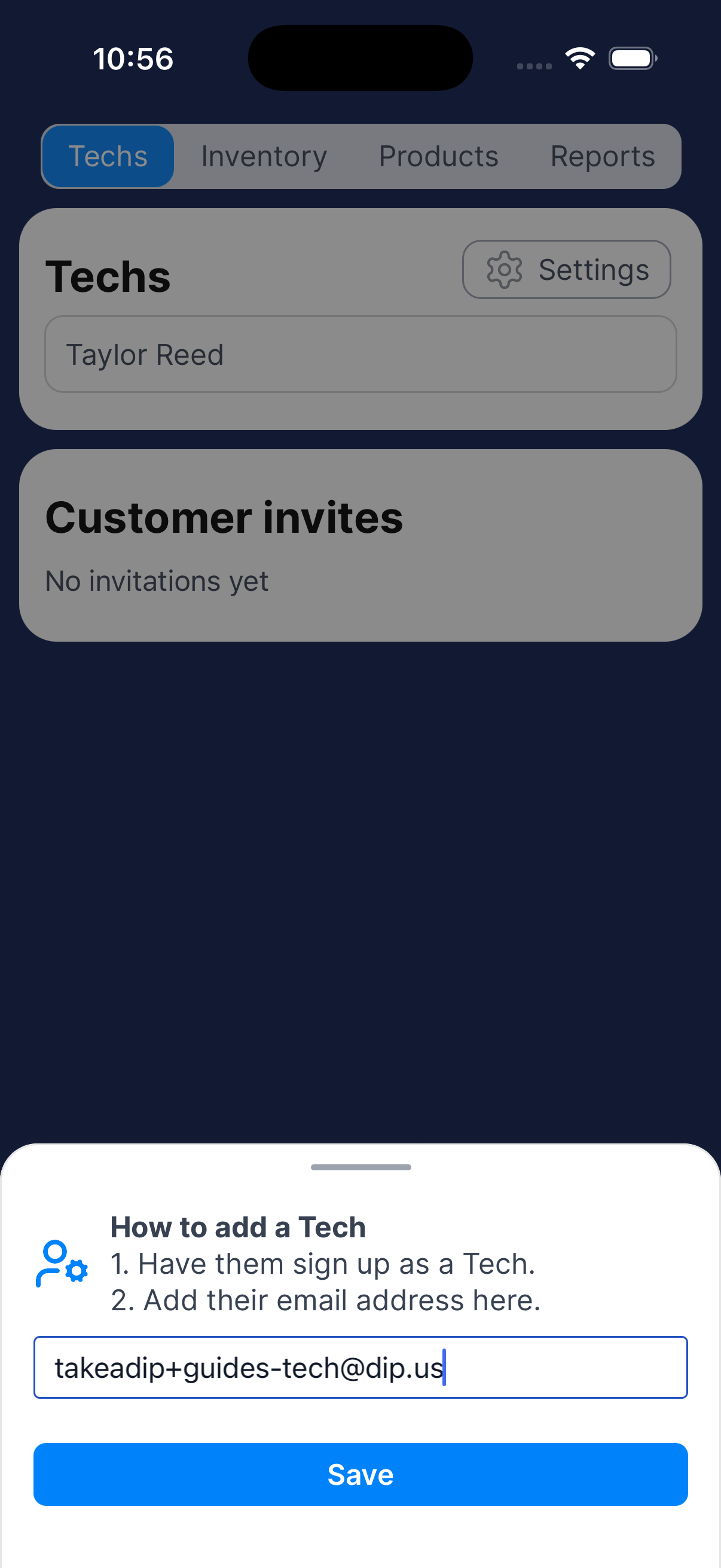 Dip app: Add their registered email