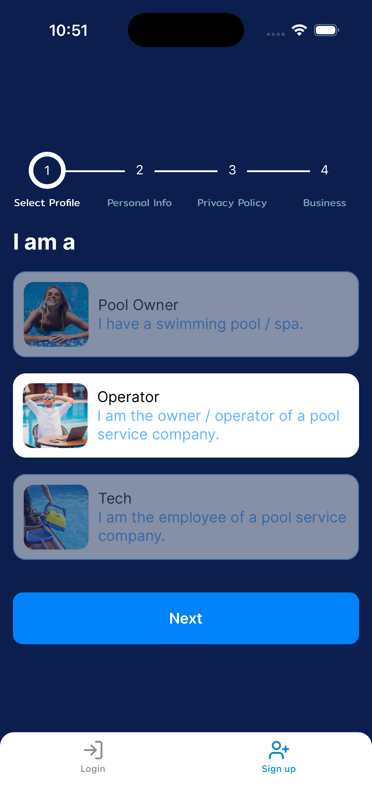 Dip app: Register and choose Operator